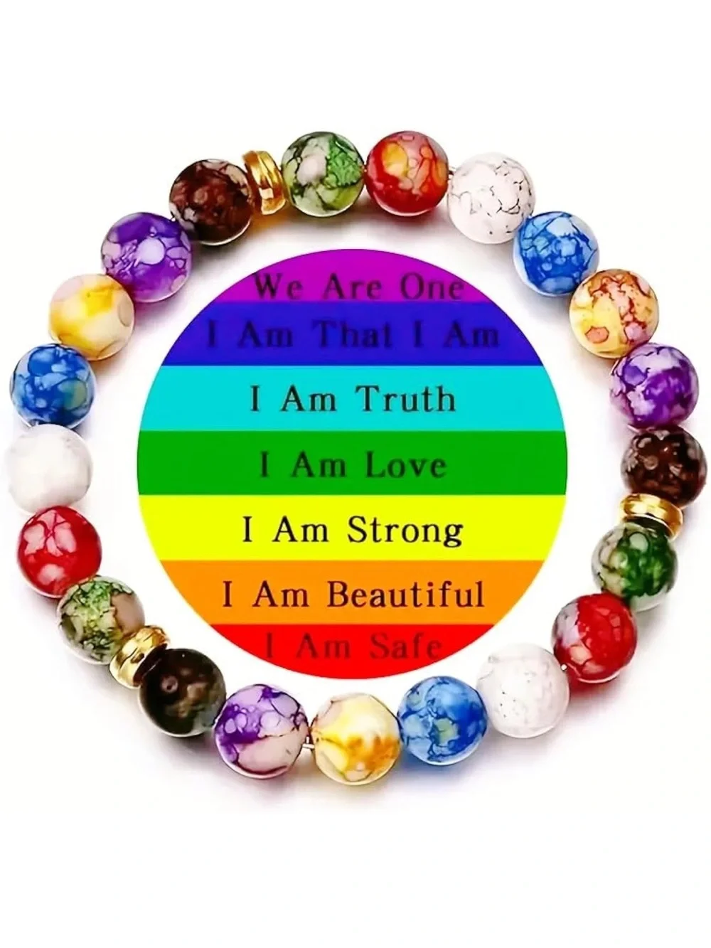 Kids Multicolor Chakra Beaded Bracelet with Gold Accents N42
